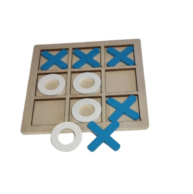 Tic Tac Toe Wooden Board Game Blue - Image 2